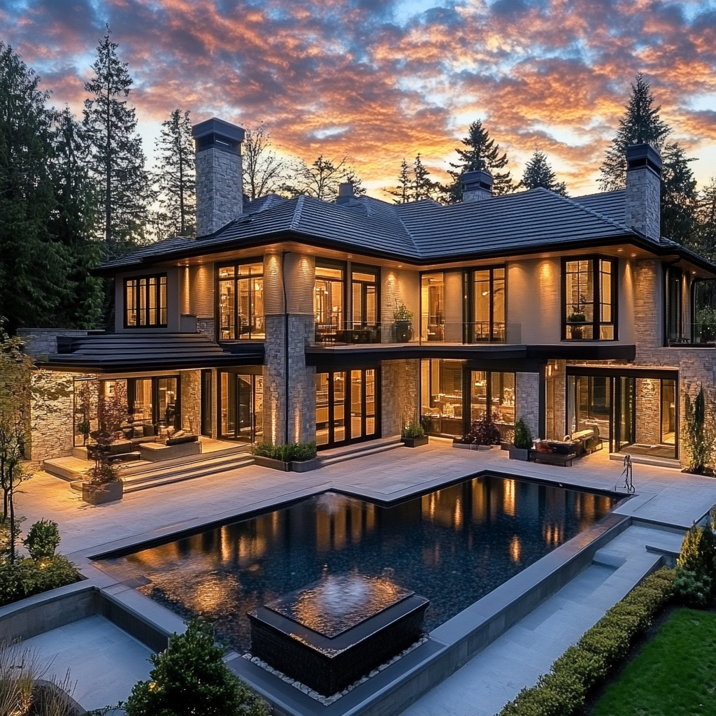 Twilight Serenity: Modern Lakeside Retreat